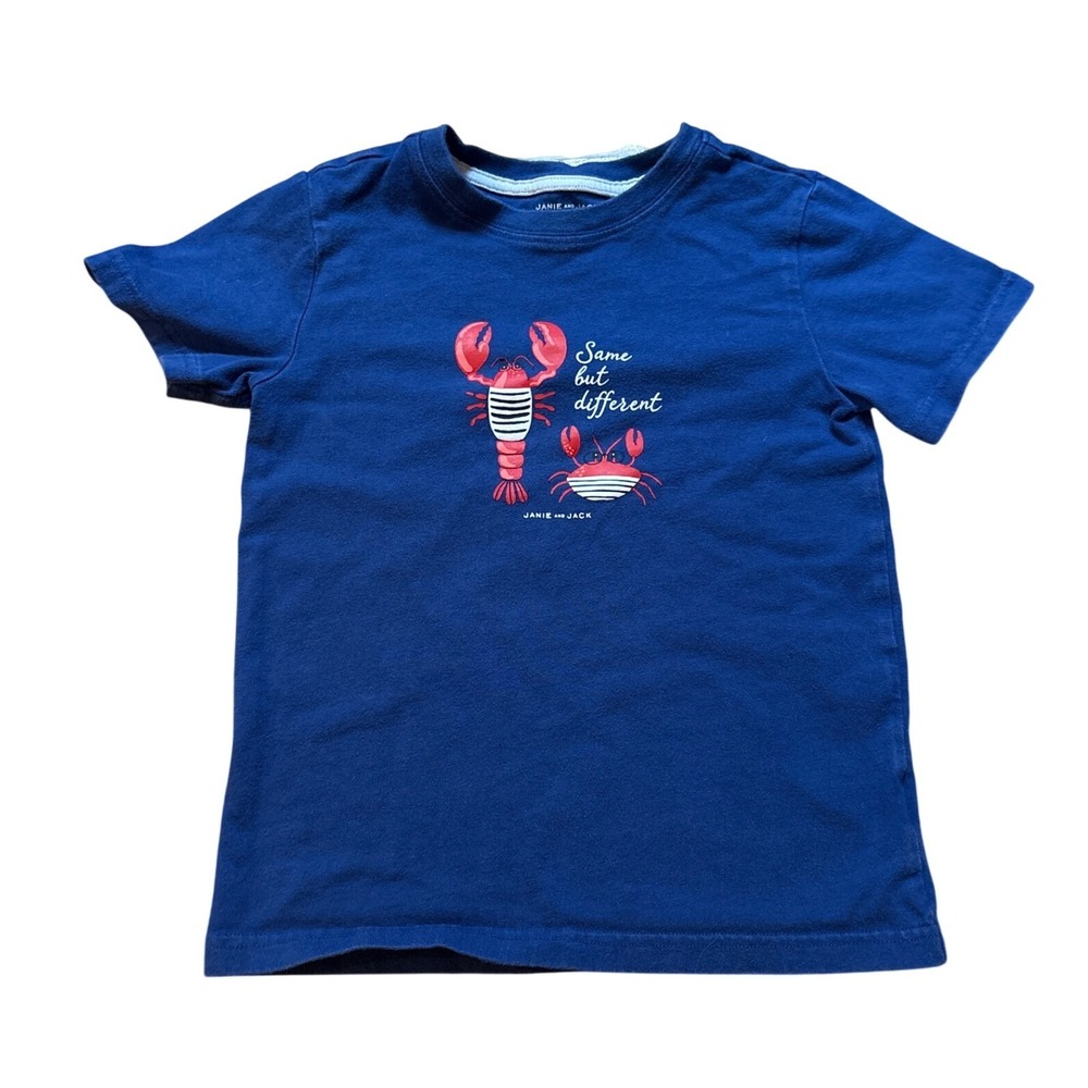 Janie and Jack Graphic Tee Kids Blue Good Lobster Crab Cotton SIZE 6‎